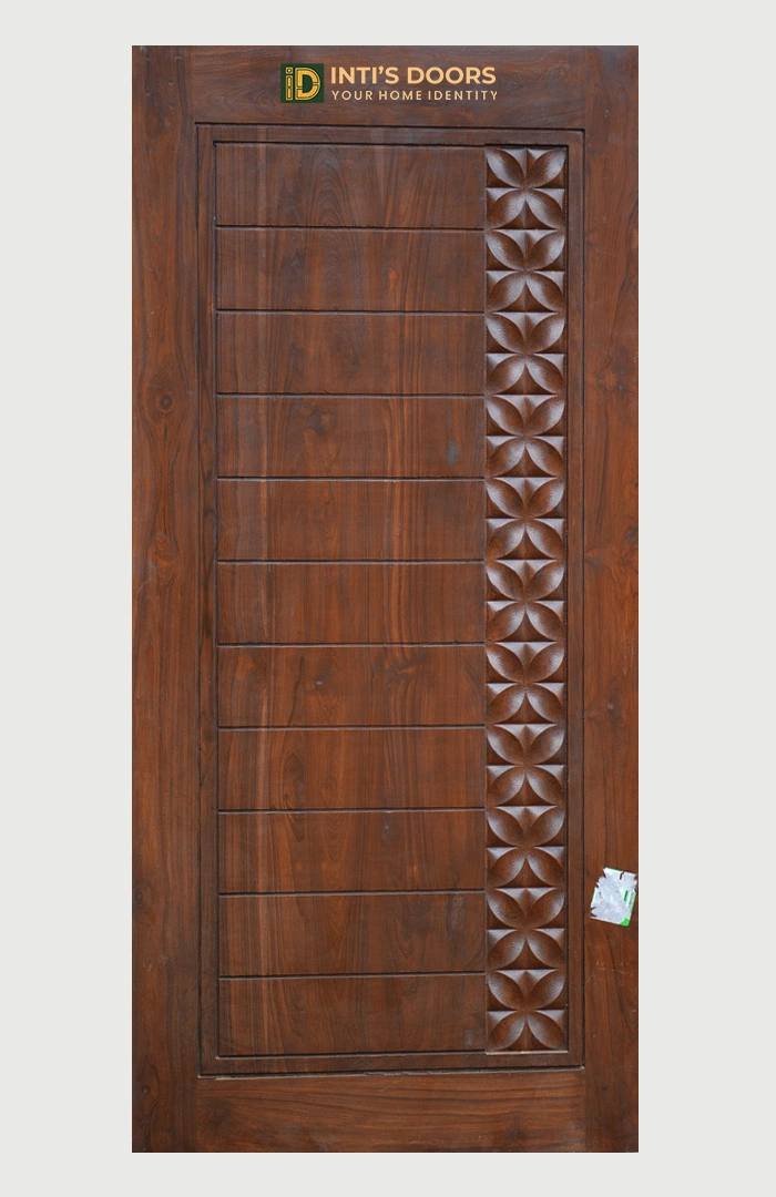 Basthar Teak Single Door with Dark Polish & Carving
