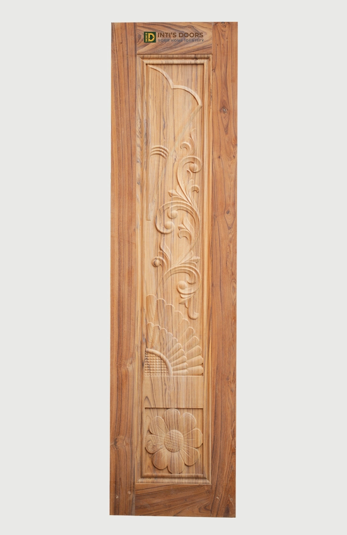 Hand-Carved Bastar Teak Wood Door Panel with Floral Scroll Design