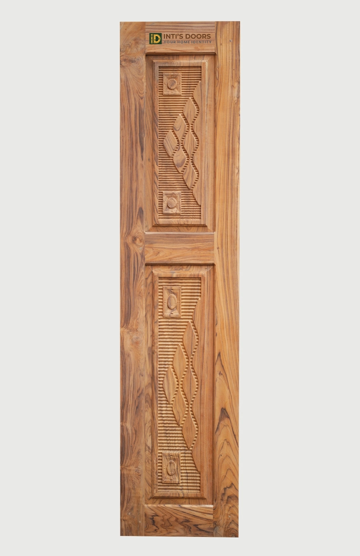 Hand-Carved Bastar Teak Wood Door Panel with Geometric Pattern Design