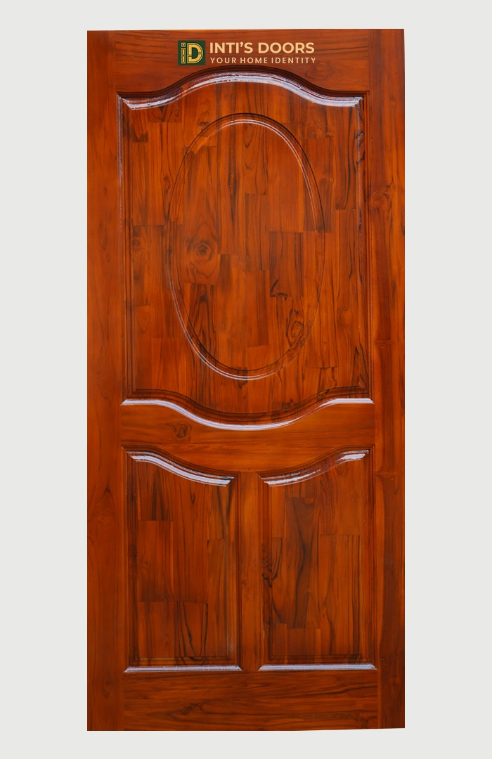 Polished Teak Single Door with Classic Oval Design