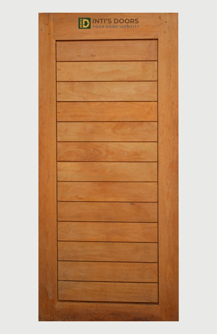 Solid Teak Wood Plain Single Door with Horizontal Panel Design