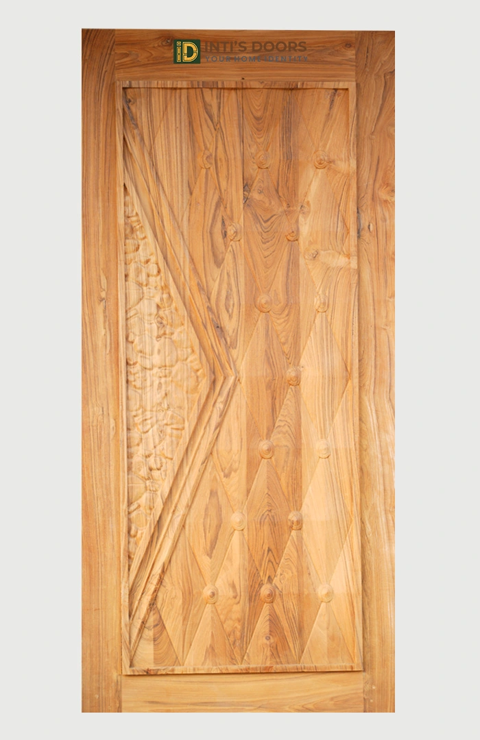 Solid Teak Wood Single Door with Geometric Panel Design