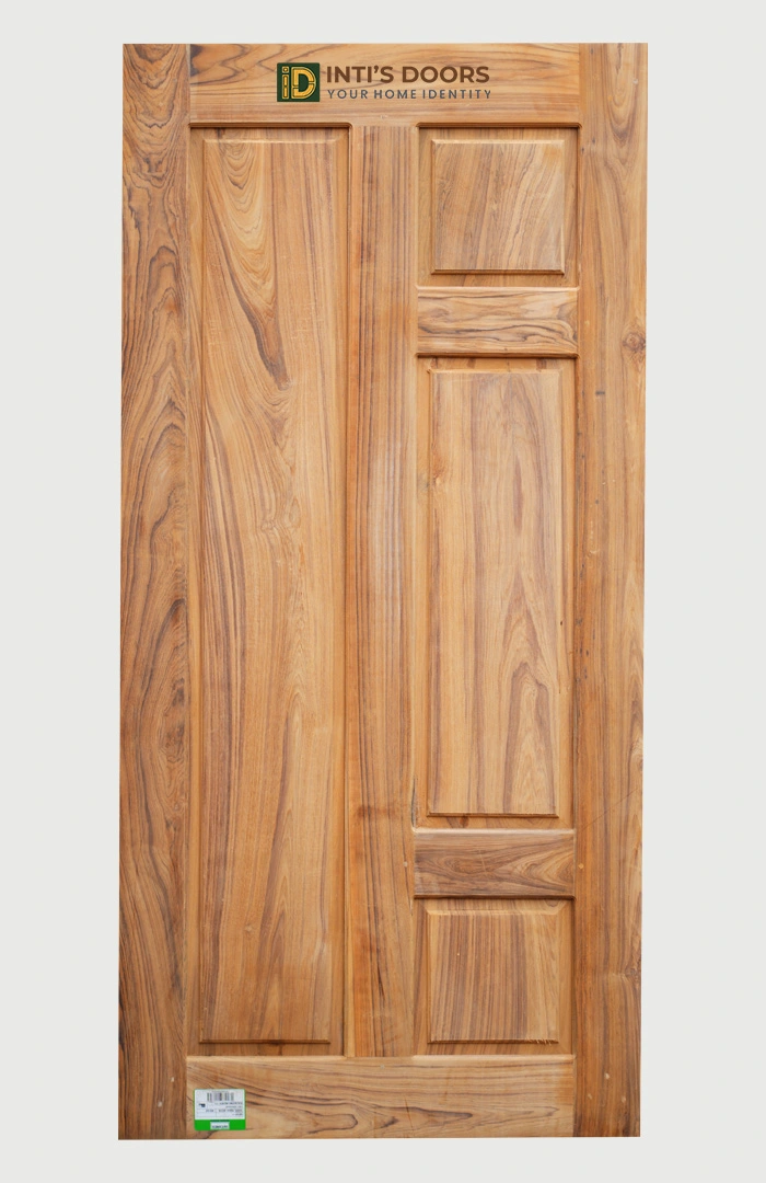 Solid Teak Wood Single Panel Door with Natural Grain Finish